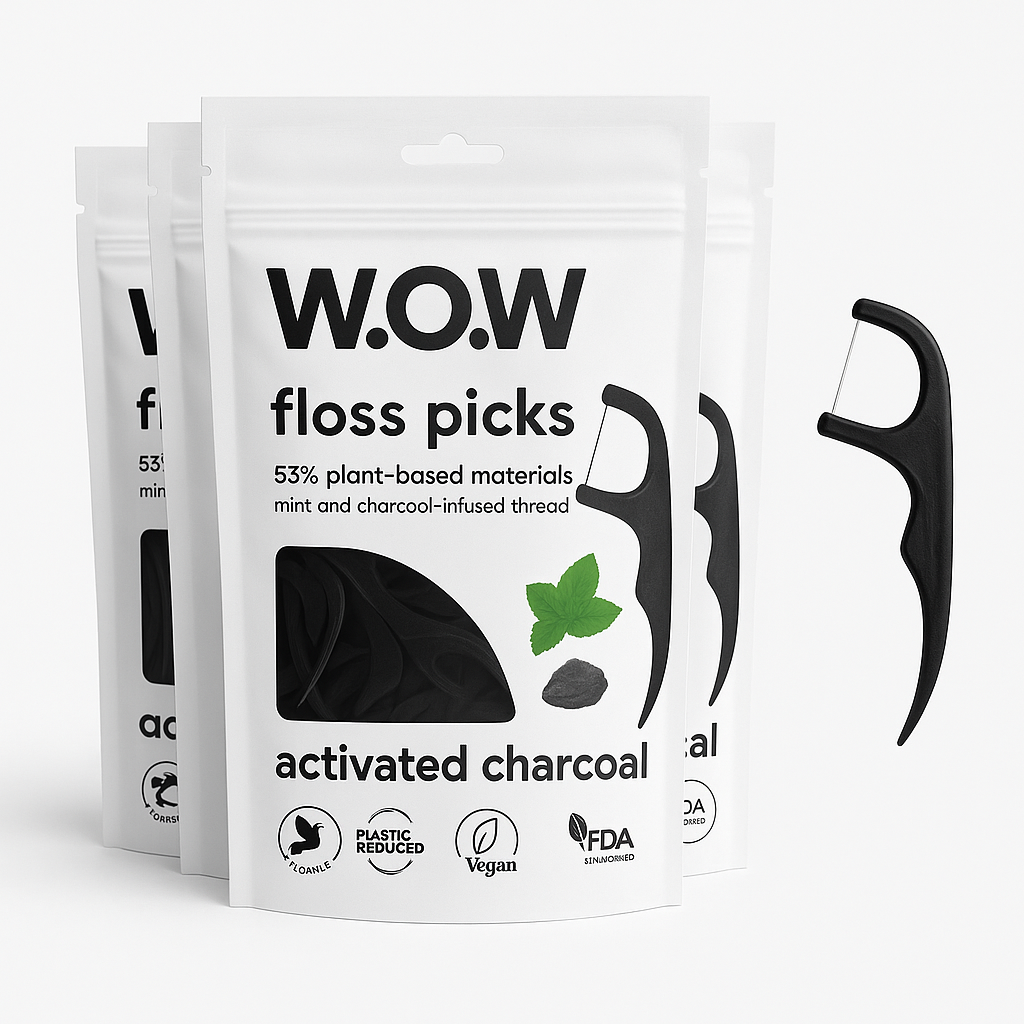 Whitening Floss Picks x45 - Charcoal Activated That Remove Stains Between Teeth Using Natural Detoxifying Power